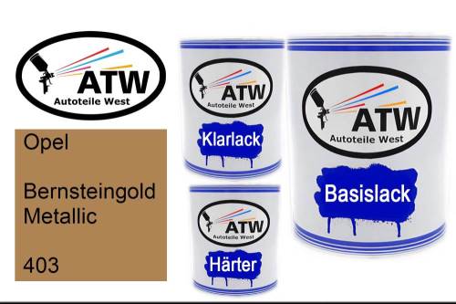Opel, Bernsteingold Metallic, 403: 1L Lackdose + 1L Klarlack + 500ml Härter - Set, von ATW Autoteile West.